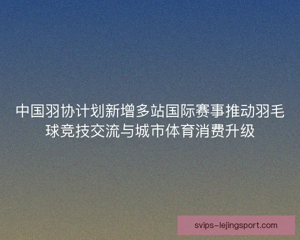 中国羽协计划新增多站国际赛事推动羽毛球竞技交流与城市体育消费升级
